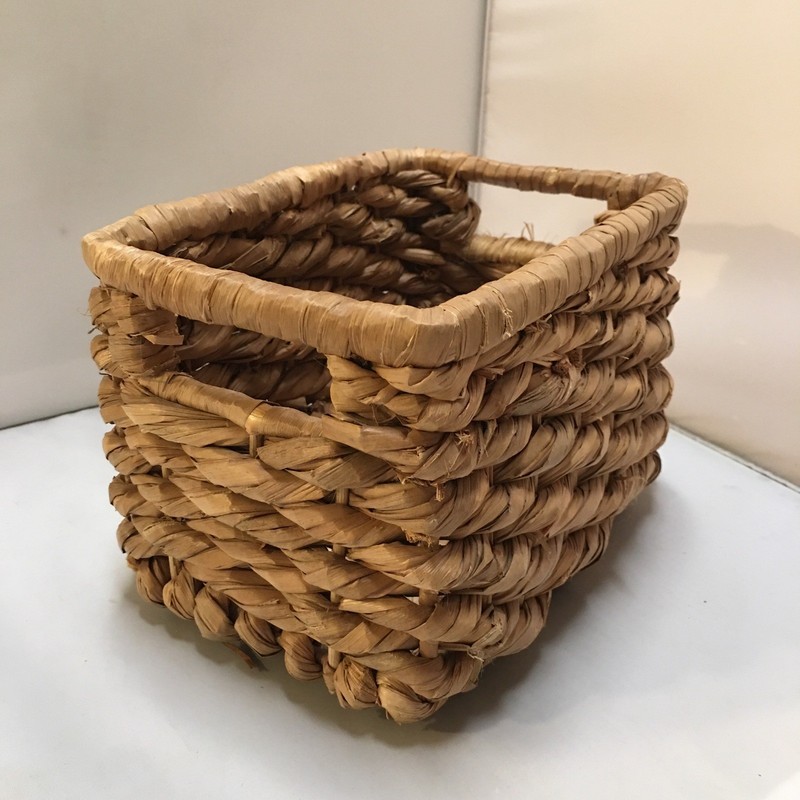 Woven Storage Basket Home Decor Small Tan Water Hyacinth Rectangular Farmhouse