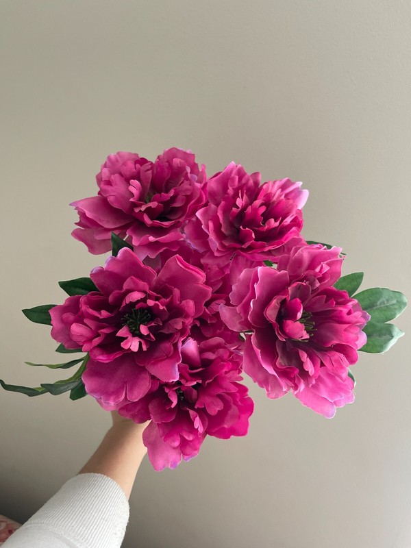 Purple Rose Peony, Faux Silk Floral Spray Bush, Artificial Bouquet, 20" Height gallery