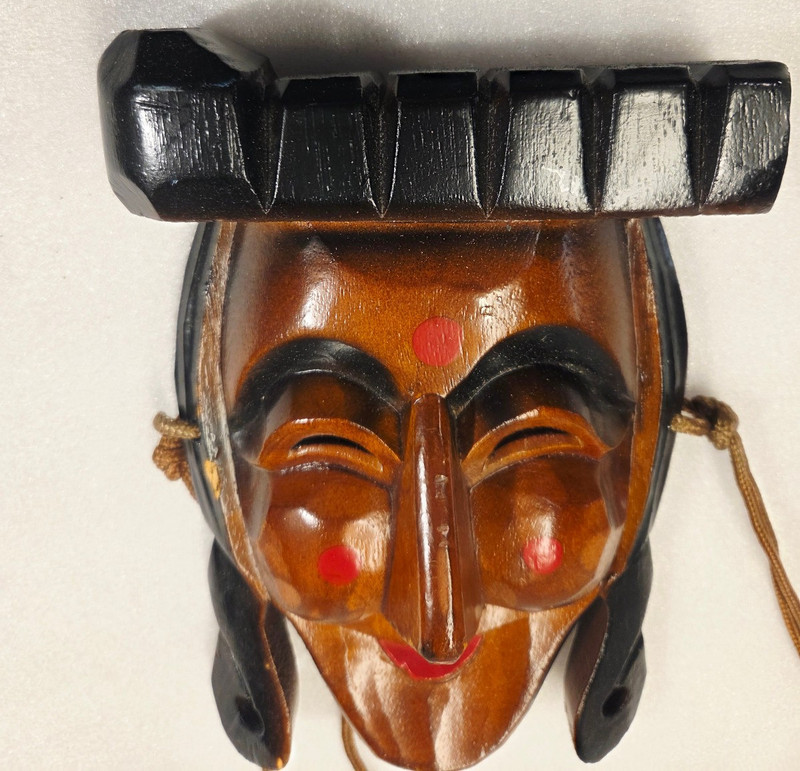 Korean Hahoe Bride Folk Art Hand Carved Wooden Face Mask Wall Decor gallery