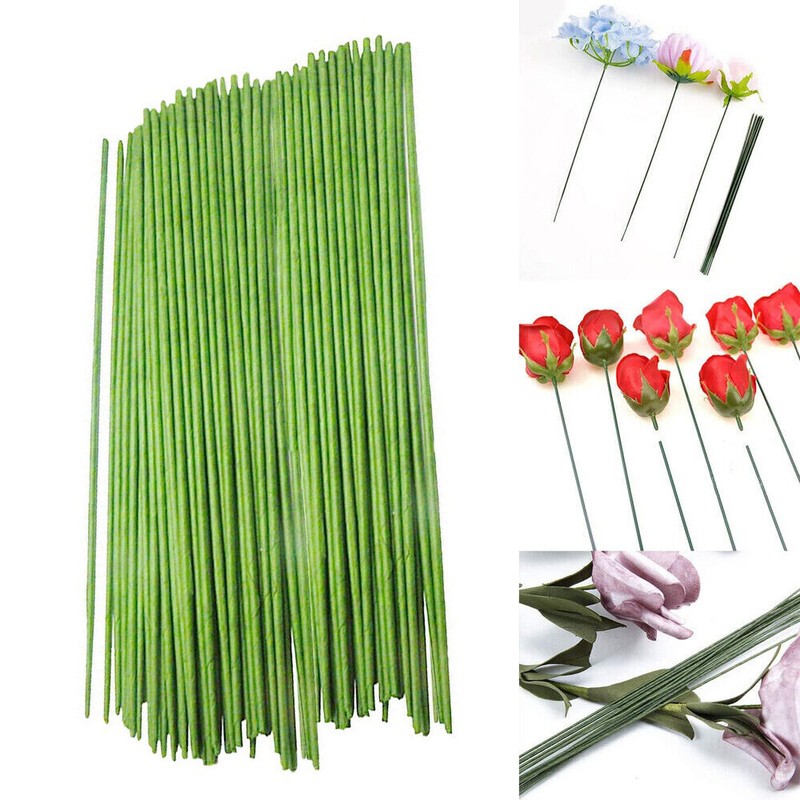 100pcs Floral Stem Wire Plastic Artificial Flower Green Stem Rod Plant Stub Wire
