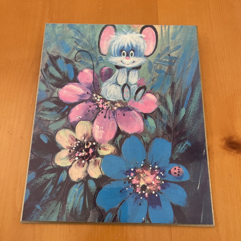 Vintage MCM Retro Kitsch Mouse Wall Art Pictures Bright Colors 60-70s