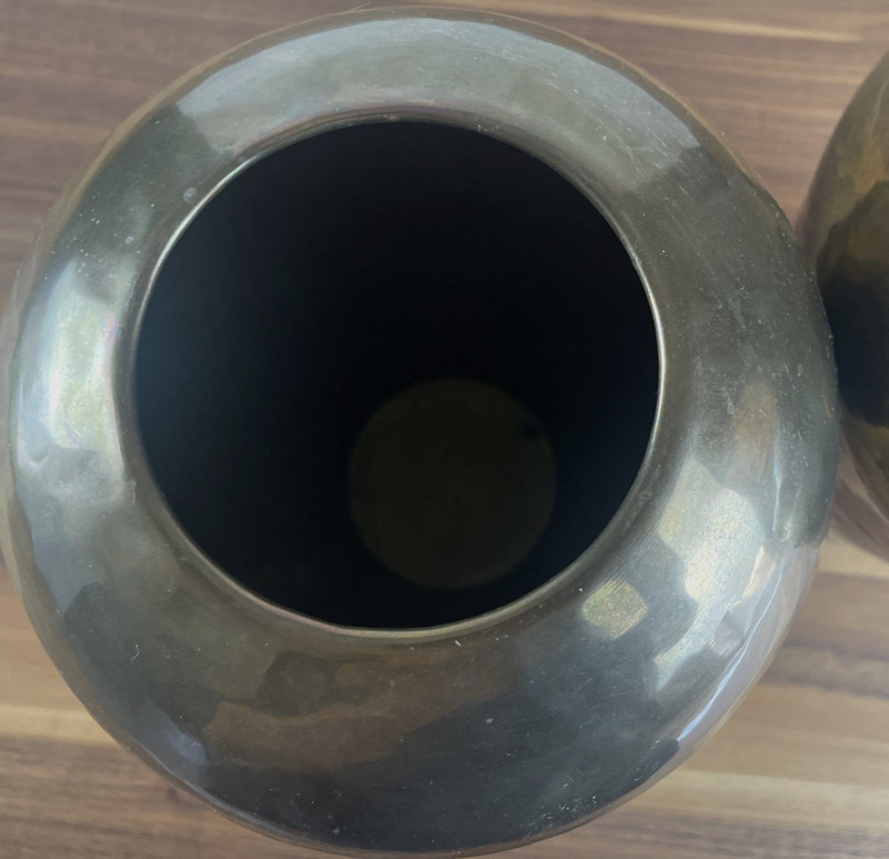 VTG Lot of 2 Hosley Solid Brass Dimpled Hand-Hammered/Dim Vase 12" Made in India gallery