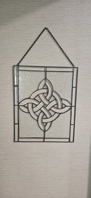 Celtic Knot Stained Glass & Metal Hanging Suncatcher Window Panel w/ Chain