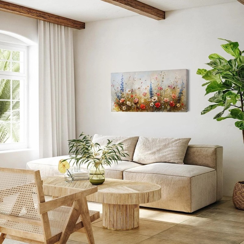Rustic Floral Wall Art 20x40" Textured Canvas - Modern Cottagecore Decor gallery