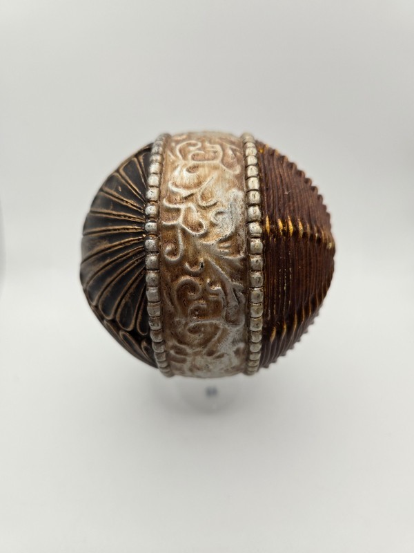 Decorative Orb Bronze Tone Scroll Ribbed Sphere Bowl Filler Home Decor
