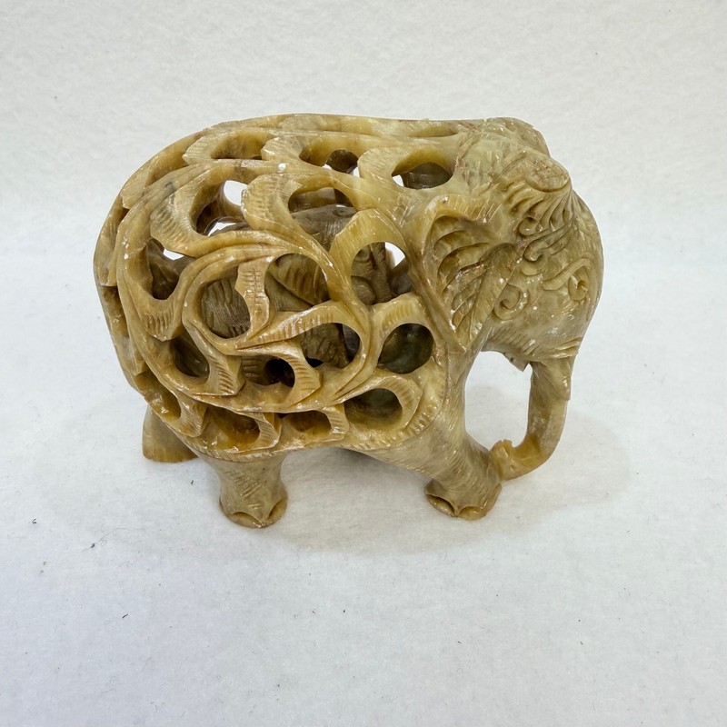 Hand Carved Pregnant Elephant Soapstone Figurine Indian Art Form Home Decor