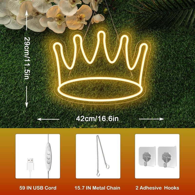Stylish Crown Neon Light - Large 14'' Wall Art for Bedrooms & Celebrations gallery