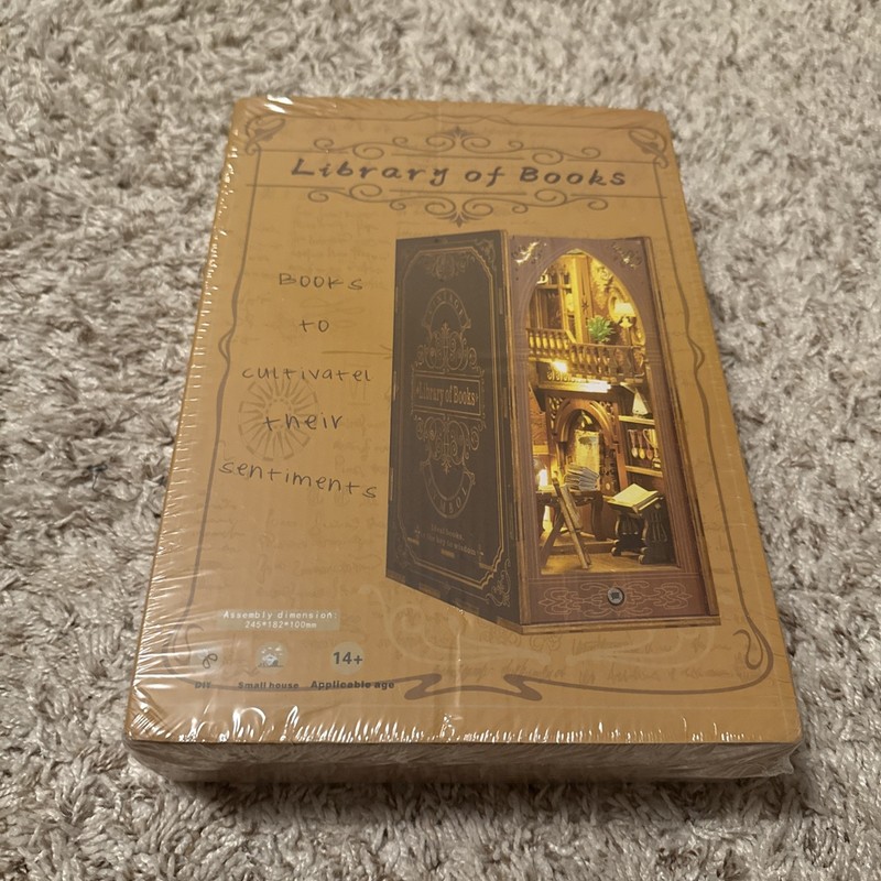 DIY Library Of Books 3D Wooden Puzzle LED Light Model Kit Bookend Decoration gallery