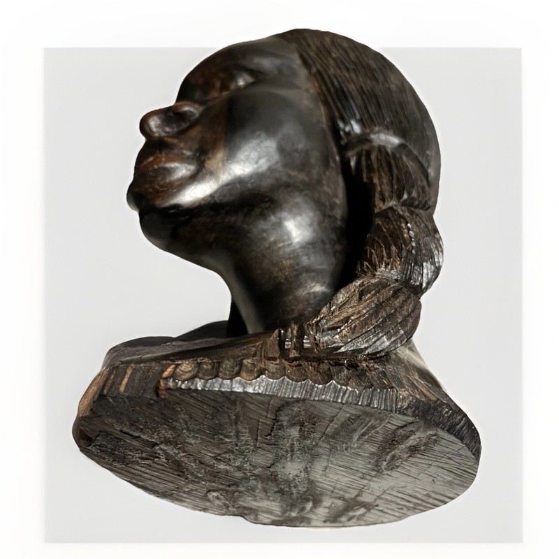 Pair Hand-Carved Wooden Bust Sculptures Male Female Figurative Art gallery