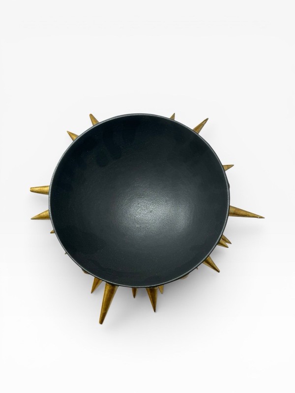 L’Objet Celestial Bowl on Stand Black & Gold Vase Spikes Modernist Vase As Is gallery