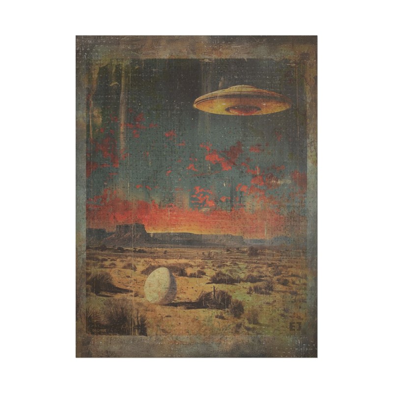 Vintage UFO EGG Wall Art, UAP Alien Abduction Desert Decor, Psionic Sci-fi Print