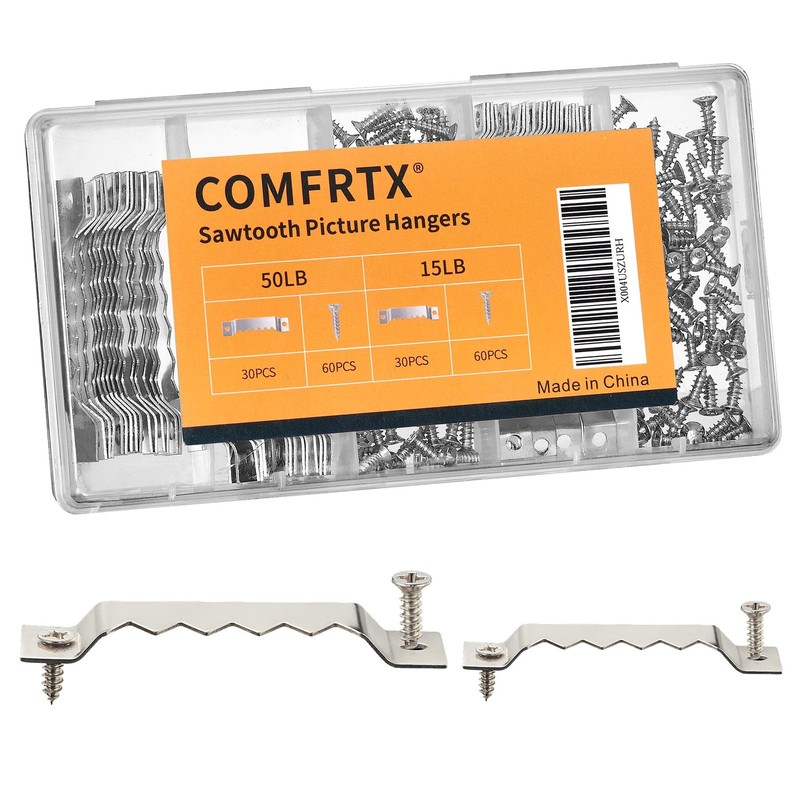 Sawtooth Picture Hangers Small Silver Frame Hanging Hardware set 60 Pack