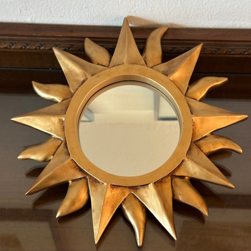 Vintage Gold Sunburst Wall Mirror Celestial Hollywood Regency Decor 11.5 Inch