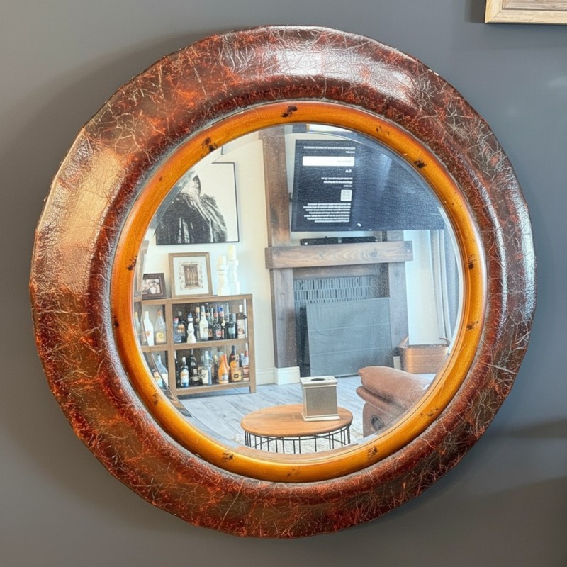 Round Distressed Brown Copper Wall Mirror Decorative Accent Mirror