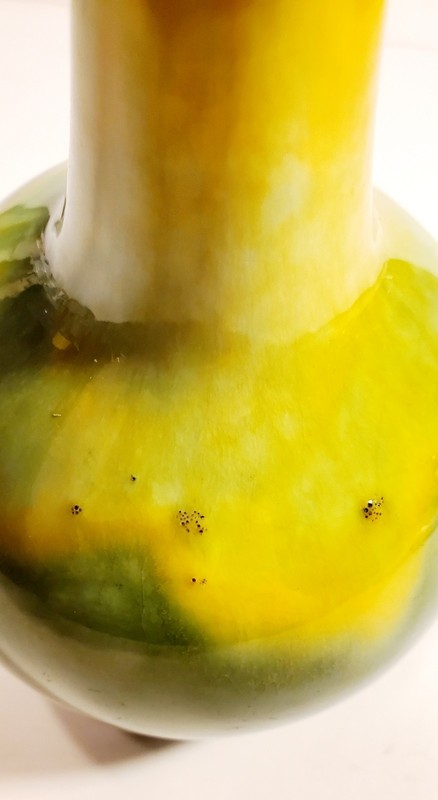Vintage Studio Pottery Vase Drip Glaze Green Yellow MCM Bottle Vase Palm Springs gallery