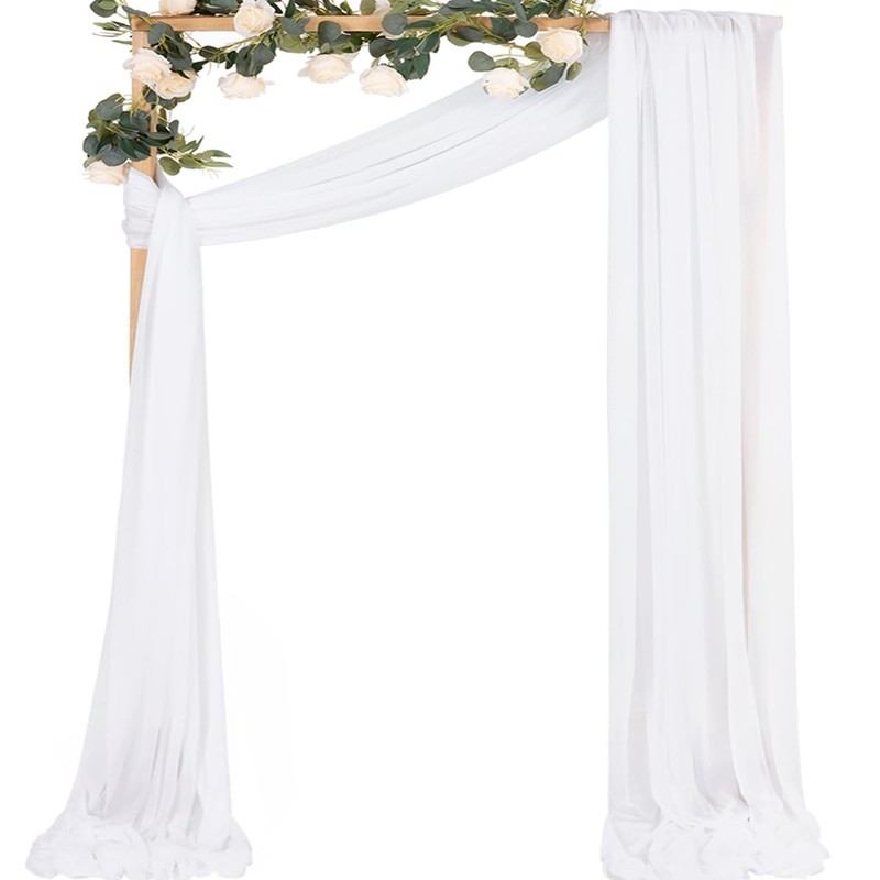 White Sheer Wedding Arch Draping Fabric 1 Panel 29″ x 20 FT Extra Long Airy G…
