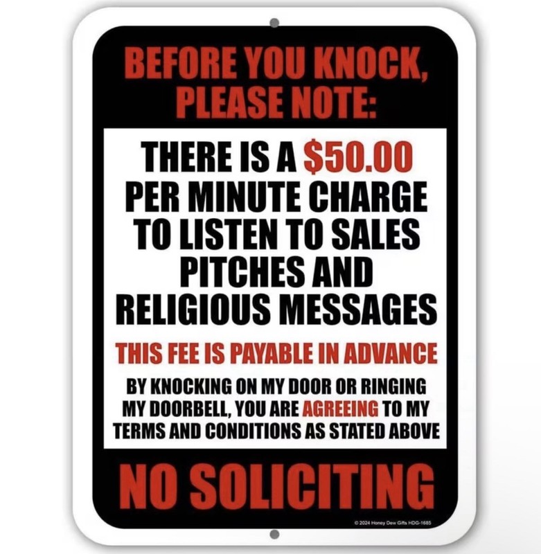 No Soliciting Sign Funny Door Sign 8×12 Pre Drilled Front Door Decor Fence Sign