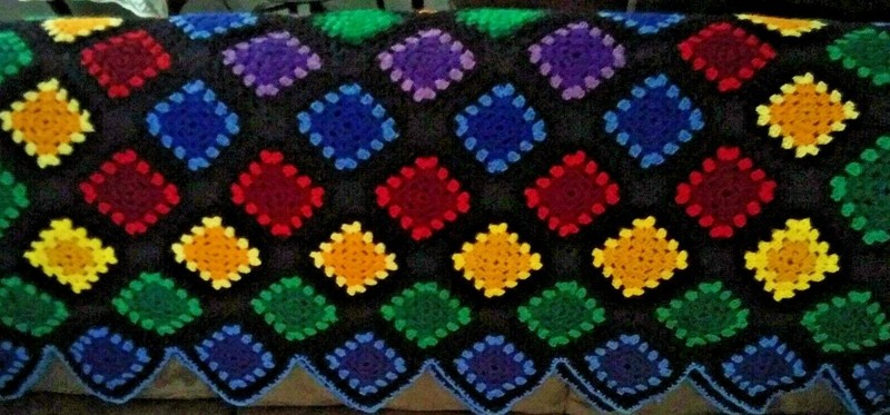 VINTAGE Hand Crochet GRANNY SQUARE AFGHAN Throw Blanket 57 in x 76 in MULTICOLOR