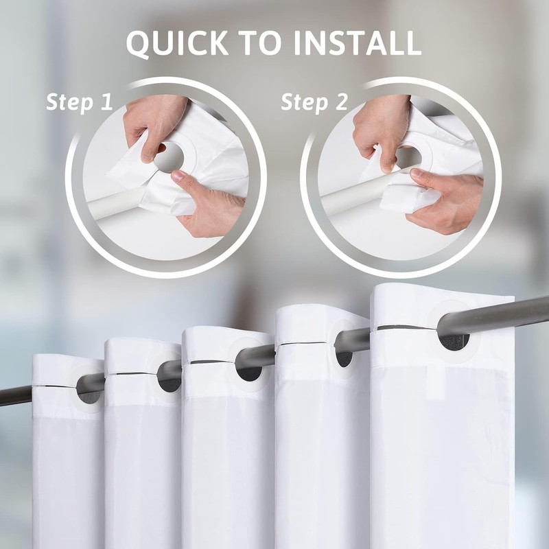 72x75 Waterproof No Hook Needed White Shower Curtain,Soft Polyester Fabric gallery