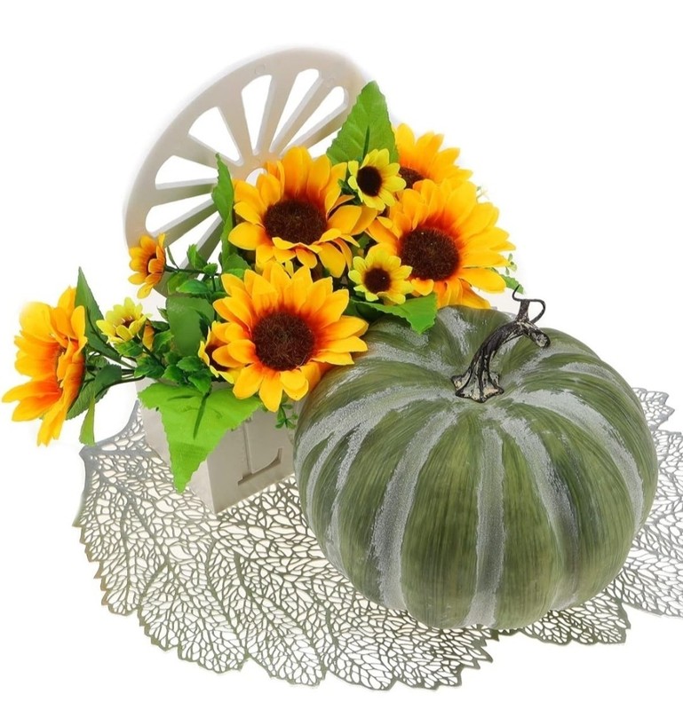 8.4 Inch Large Fake Halloween Pumpkins Artificial Cushaw Faux Autumn Green gallery