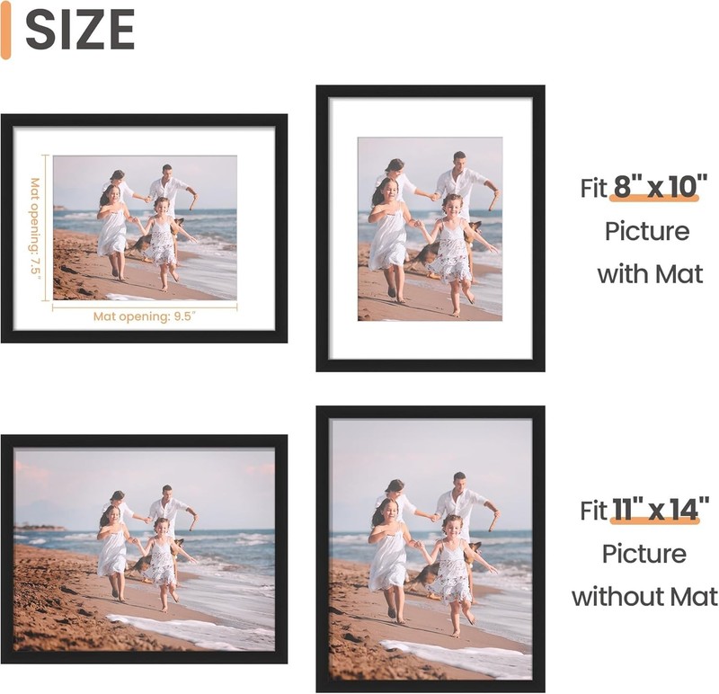 upsimples 11x14 Picture Frame Black Wall Hanging Display 8x10 with Mat 1 Pack gallery
