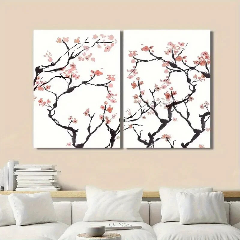 2pcs Blooming Plum Blossoms Wall Art Canvas Unframed gallery