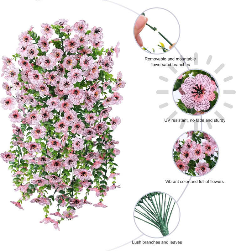 Artificial Flowers for Outdoors Decoration, 2Pcs Pink Fake Hanging Spring Summer gallery