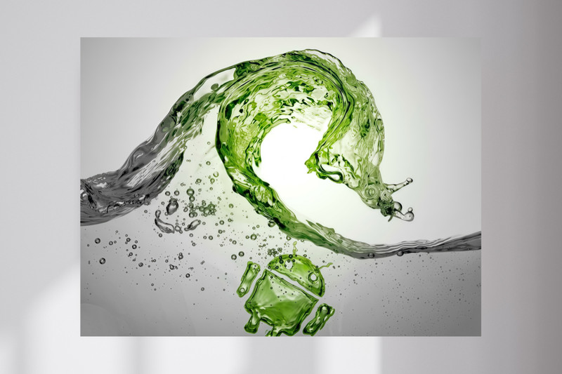 Android Robot Frutiger Aero Y2K Poster Green Wave Splash Wall Art Print Decor