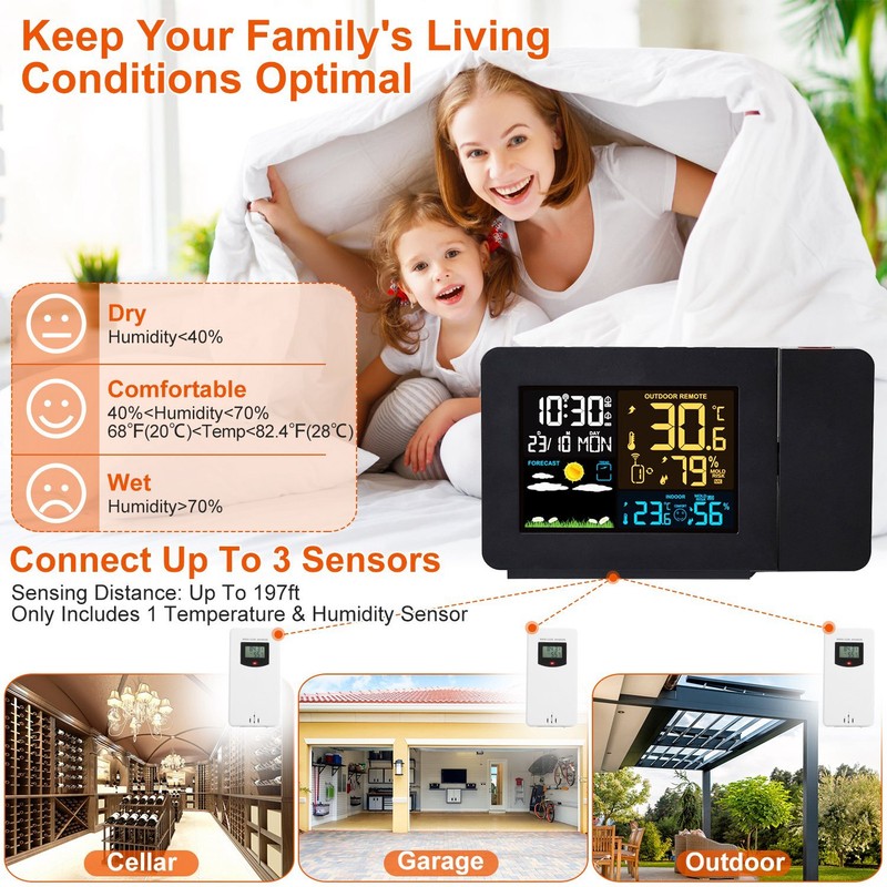 Atomic Projection Alarm Clock Projector Radio-controlled Time Snooze Weather gallery
