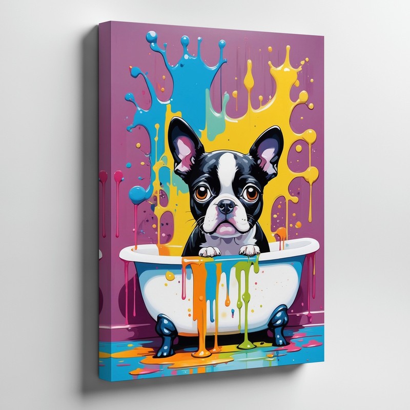 Colorful Boston Terrier Canvas Wall Art Print For Vibrant Home Decor Splash