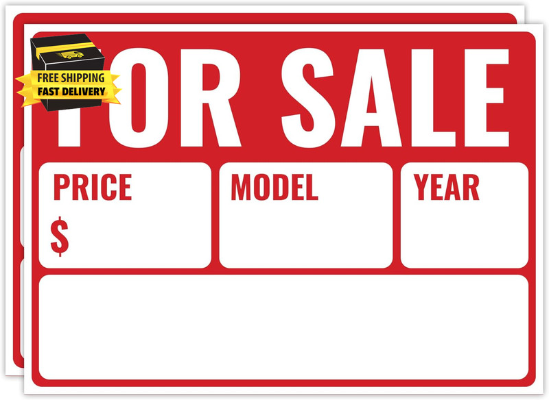 2PC for Sale Sign Car, 14 Inches by 10 Inches – 20 Mil Polystyrene Plastic – Car