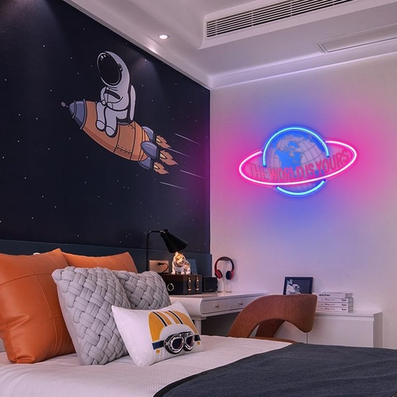 Neon Wall Sign - 'The World Is Yours' LED Light for Bedroom, Game Room, Office D gallery