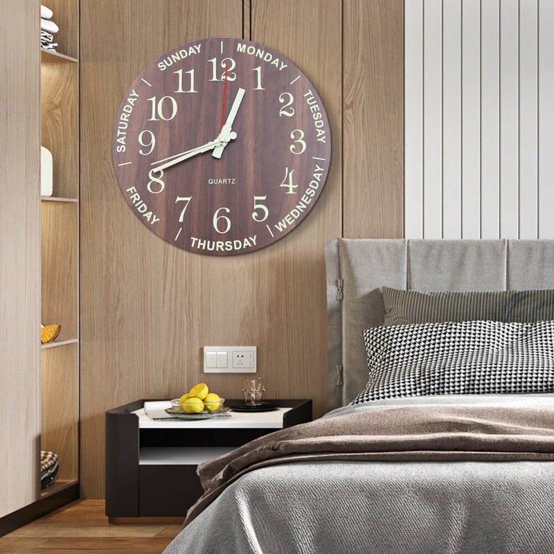 12Inch Large Modern Luminous Night Light Wall Clock Silent Wood Battery operated gallery