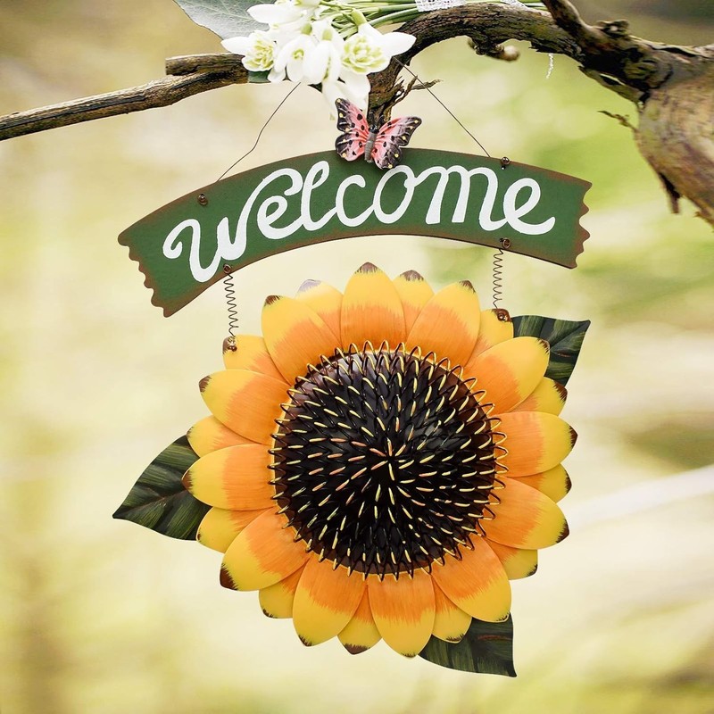Decorative Sunflower Welcome Sign - Easy to Hang Metal Plaque for Entryways gallery