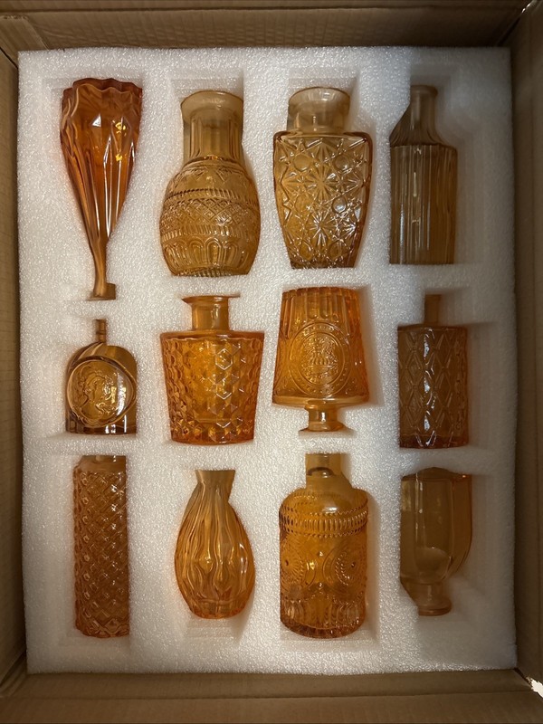 Vase Amber Colored Lot Of 12 Approximately 3″ To 6″ Per Bottle Home Decor Design