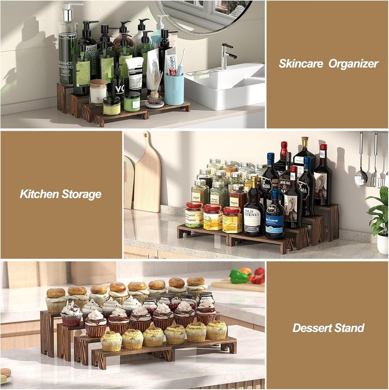 2 Set Wooden Tiered Risers Display Stands for Vendor Events,Stackable Wood Cu... gallery