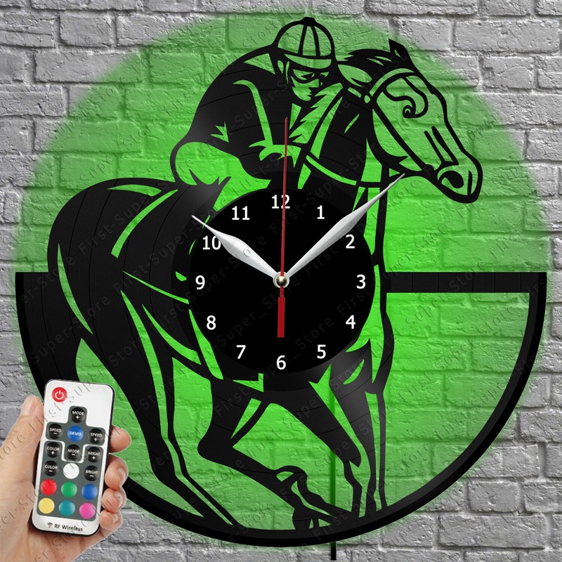 LED Clock Horse Racing Vinyl Record Wall Clock Led Light Clock 1147