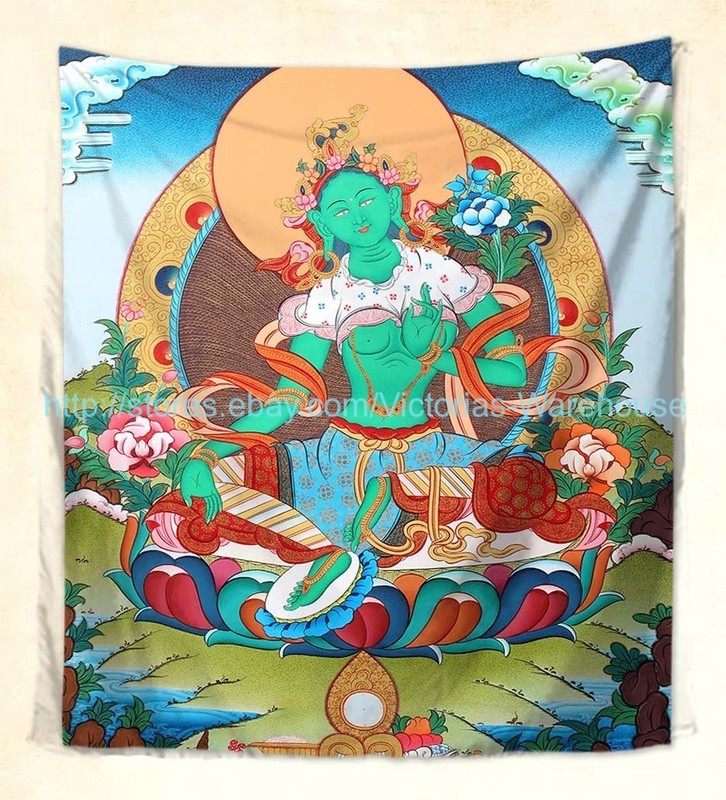 Emerald Green Goddess Green Tara Tibetan Thangka wall tapestry decor