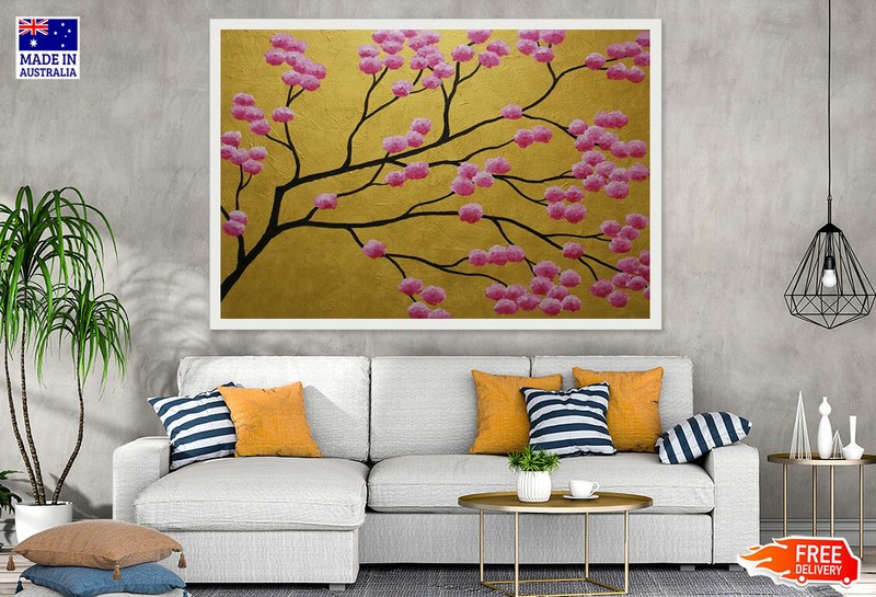 (Laminated) Pink Flower Tree Abstract Design 91x61cm