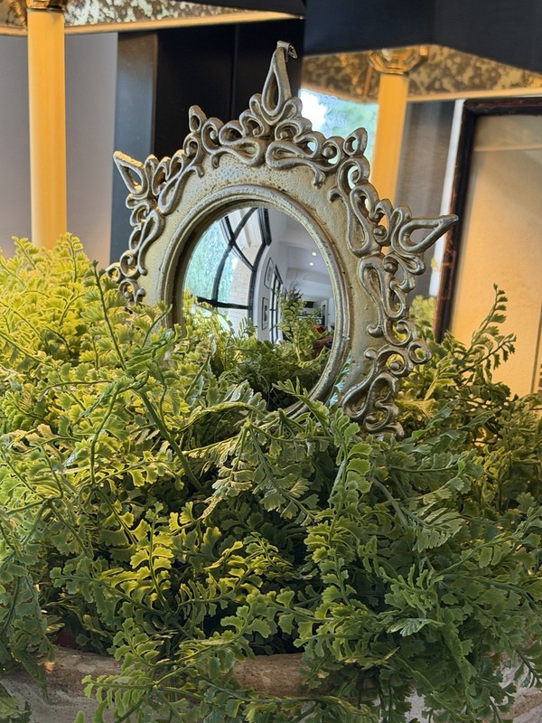 Convex Framed Mirror 11" Round Gold Ornate Cast Metal Antique VTG Style gallery