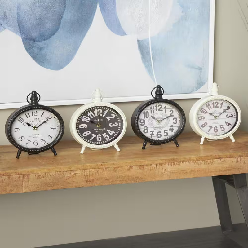 Black Metal Ring Top Analog Clock (Set of 4)