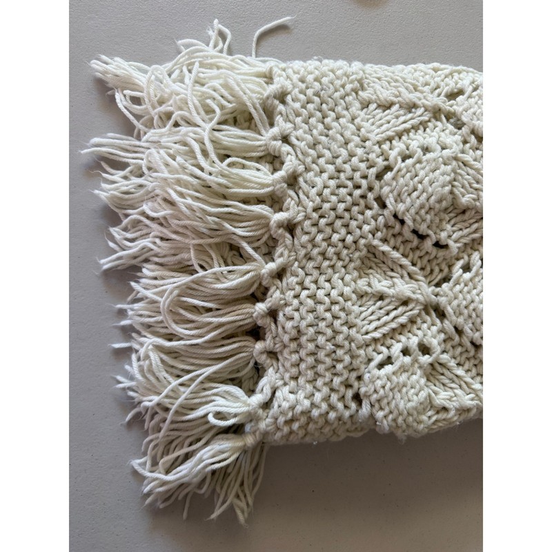 Large Vintage Handmade Granny Knit Crochet Bedspread Boho Ivory Throw 60x72 gallery