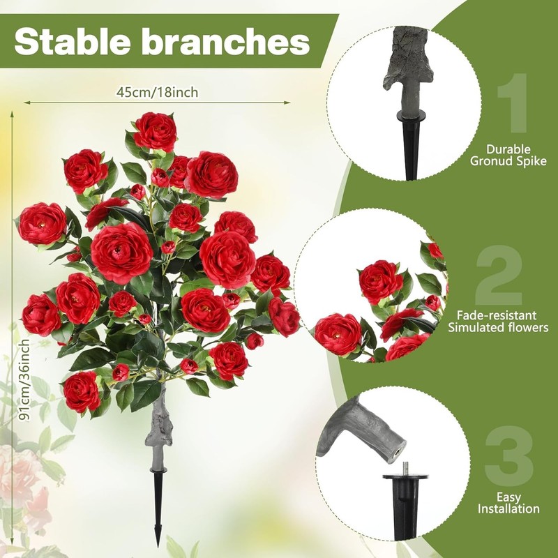 2 Pack 3ft Artificial Camellia Plants Tree 36" Faux Camellia Flower with Spike gallery