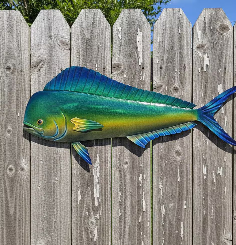 Metal Mahi Mahi Dolphin Sign | Nautical Wall Art Sculpture | Outdoor Decor