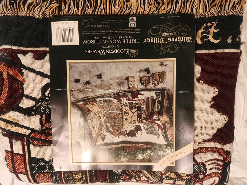 Dept 56 Dickens Village 1st Series Afghan Woven Throw Blanket 50”x68” 100%Cotton