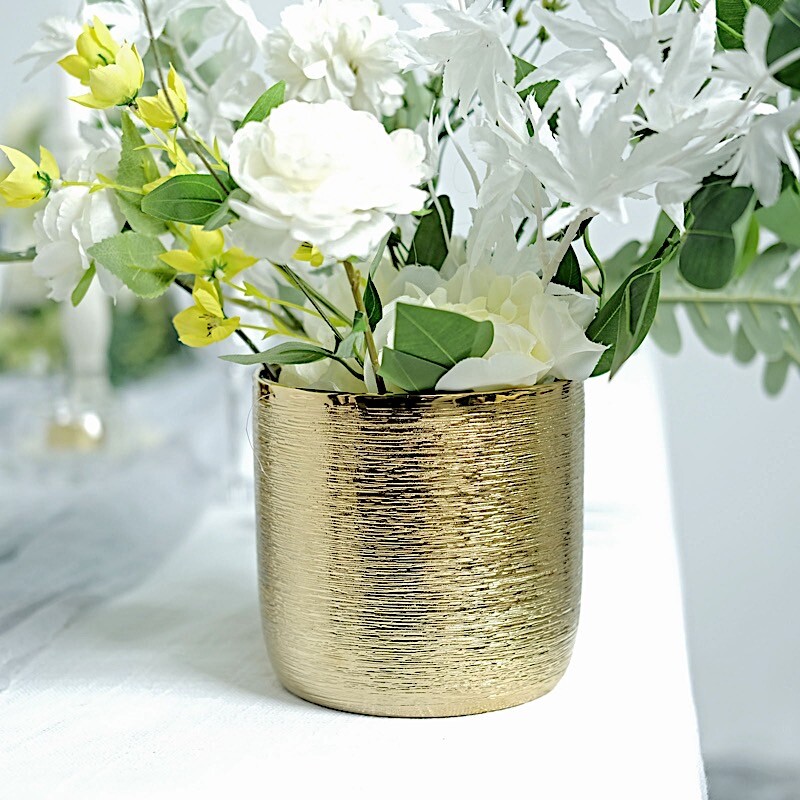 2 Gold 5 in Round Metallic Ceramic Succulent Planters FLOWER POTS Party Events