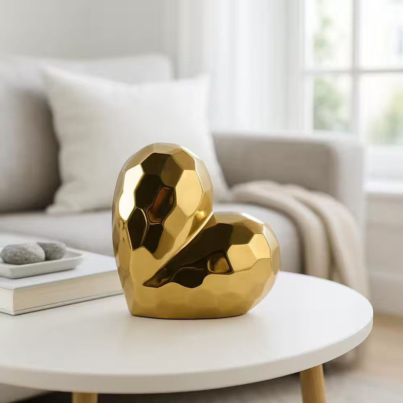 Gold 5 In. X 11 In. Ceramic Heart Sculpture gallery