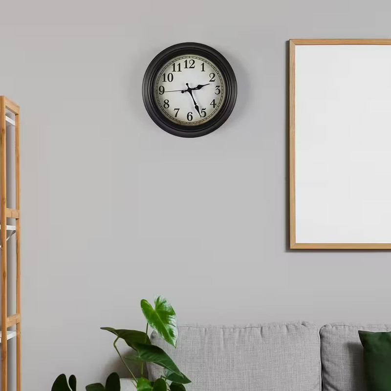 12 In. Silent Battery Operated Non Ticking Black Frame Plastic Wall Clock gallery
