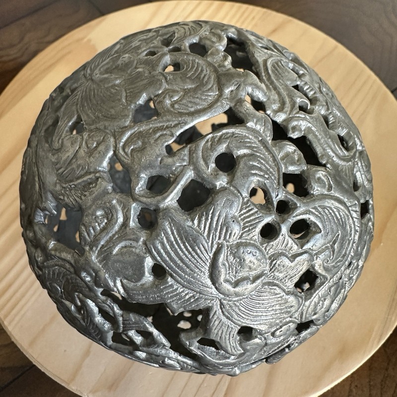 VTG Decorative Ball Sphere Orb 5 Inch Metal Open Work Texture Flower Motif Decor gallery
