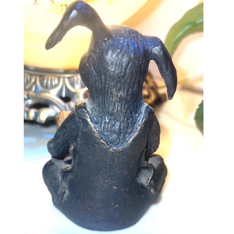 Vtg Andrea by Sadek cast iron black rabbit reading paper weight book end 3x4.5 gallery